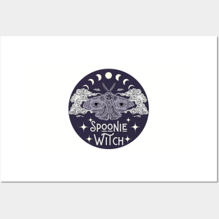 Spoonie Witch Moth Moon Stars Purple Posters and Art